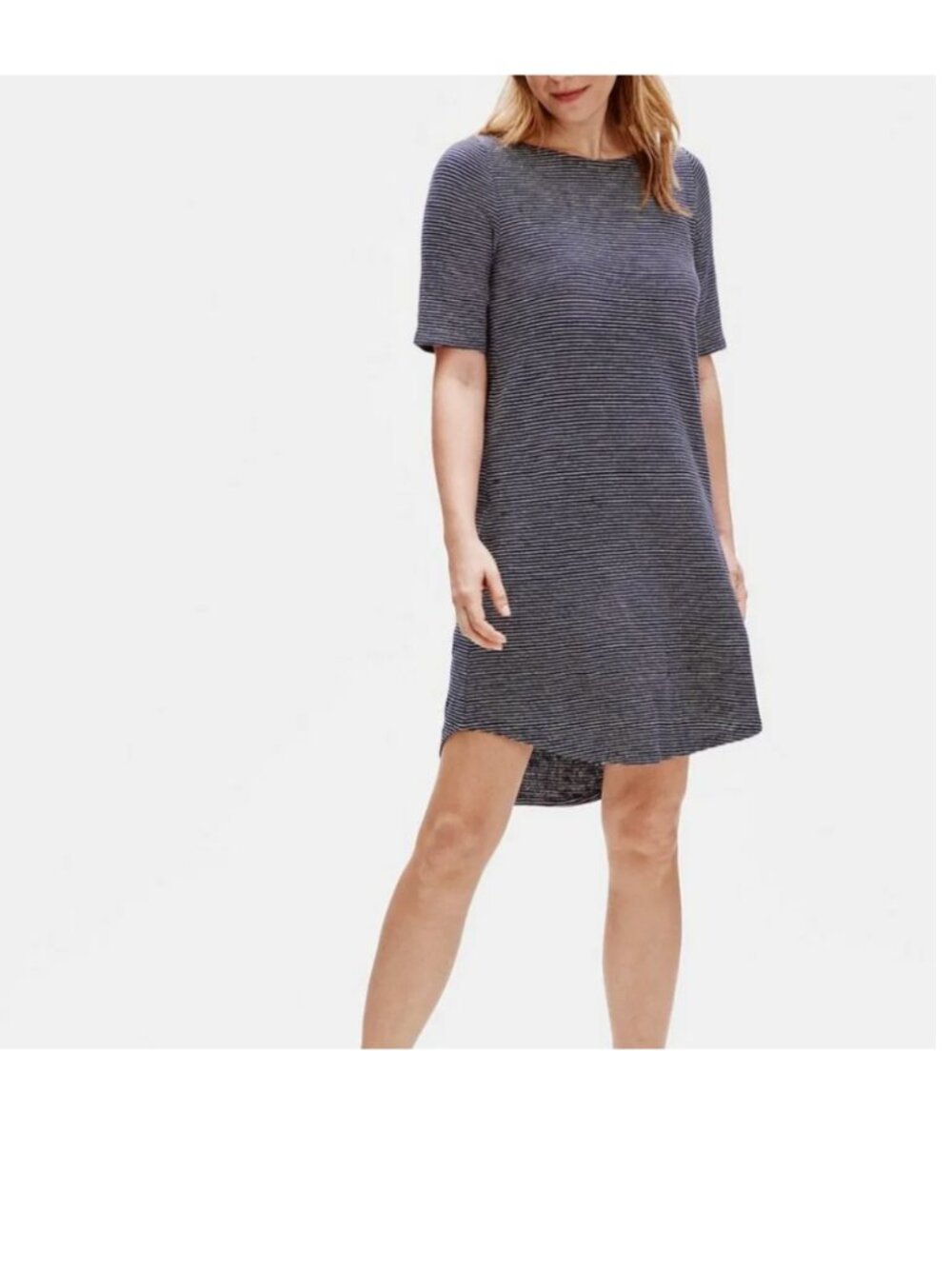 Eileen Fisher Dress S Blue White Striped Hemp Organic Cotton Minimalist Capsule